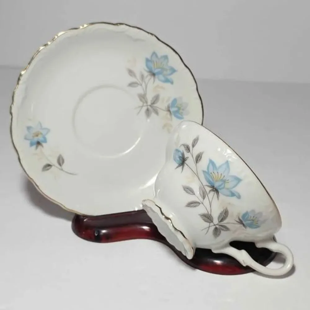 Blue Flowers Teacup and Saucer Vintage Japan